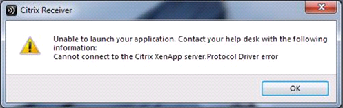 citrix xendesktop protocol driver error
